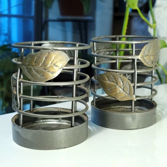 3/$25 Open Design Candleholders with stamped leaves - Picture 1 of 7